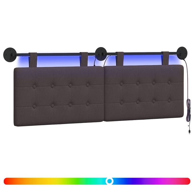 vidaXL - Hangend - hoofdbord - Met - LED-verlichting - Donkerbruin - Stof