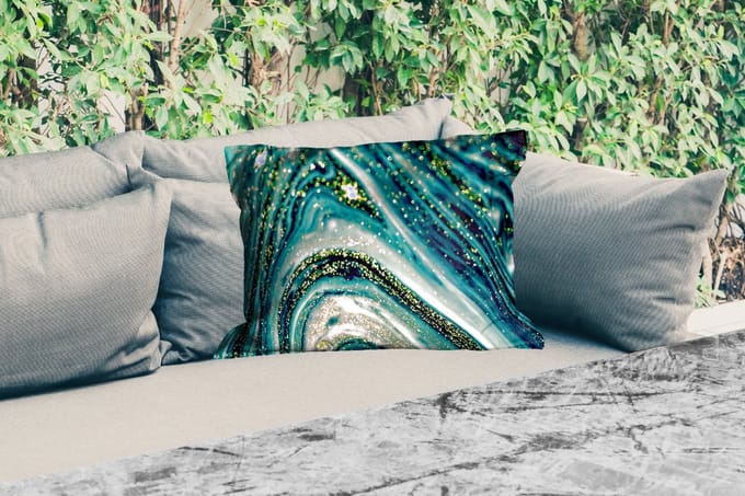 Buitenkussens - Tuin - Marmerlook - Luxe - Goud - Turquoise - Glitter - 50x30 cm