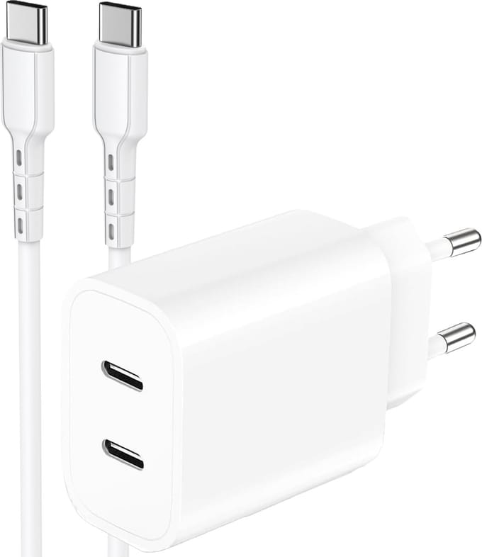 Usb C Adapter 2 poorten - Oplader - Snellader - Usb C Oplader - Adapter usb C - Usb C Lader - Universeel - 1 Meter
