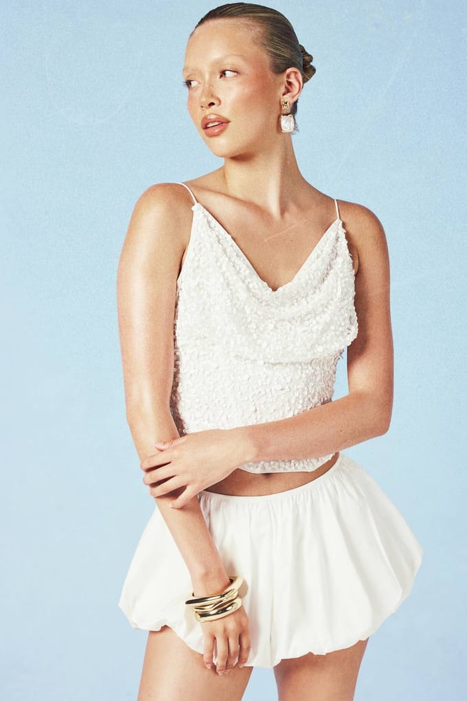 boohoo Dames Gekraald Pailletten Corset Top Met Baleinen | Wit | Maat: 40