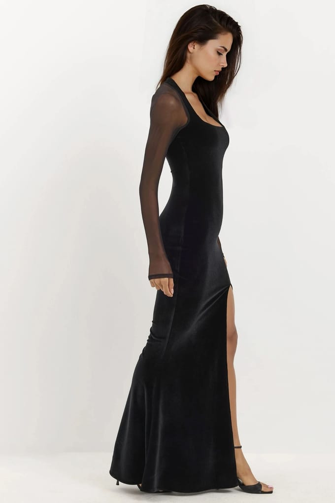 Velvet Bodycon Avondjurk met Lange Mouwen