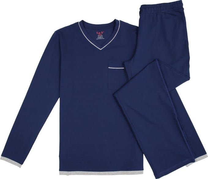 La-V pyjamaset met V hals voor heren donkerblauw M