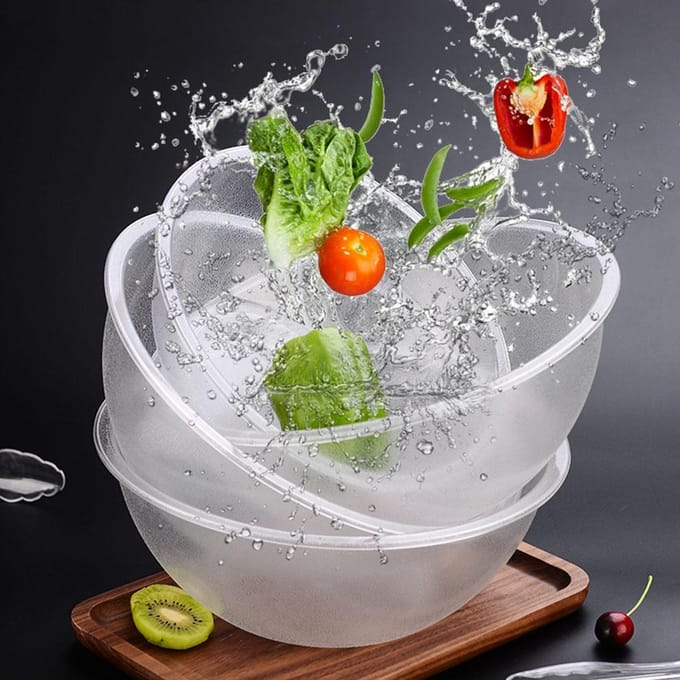 Grands bols de service ronds en acrylique transparent pour salades, fruits, buffets, plats, vaisselle white