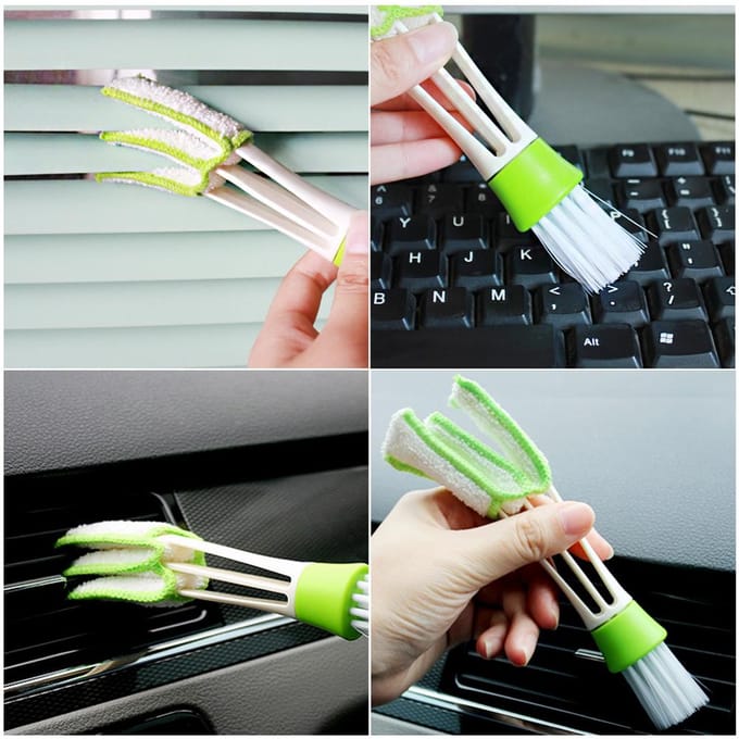 Brosse de nettoyage de sortie d'air, brosse de climatiseur automobile, outil de nettoyage à Double extrémité, brosse douce white
