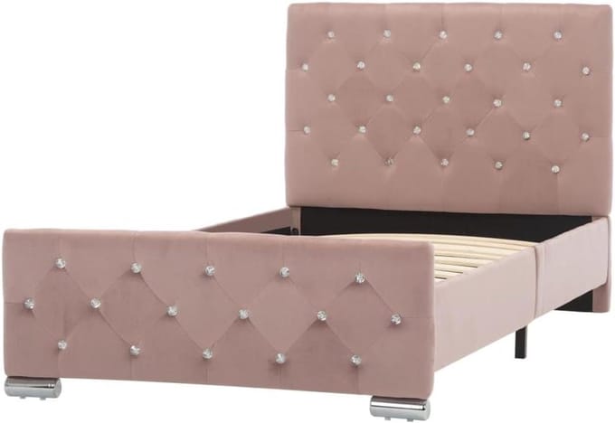 Gestoffeerd Bedframe - Ledikant Frame - Slaapkamer Inrichting - Stevig Hout en Staal - 90x200 cm - Roze