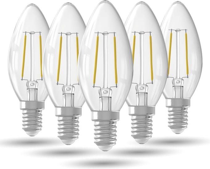 LED Lamp Helder - Set van 5 Stuks, E14, B35 Kaars, Straight filament, 2.5W 250lm 2700K, niet dimbaar