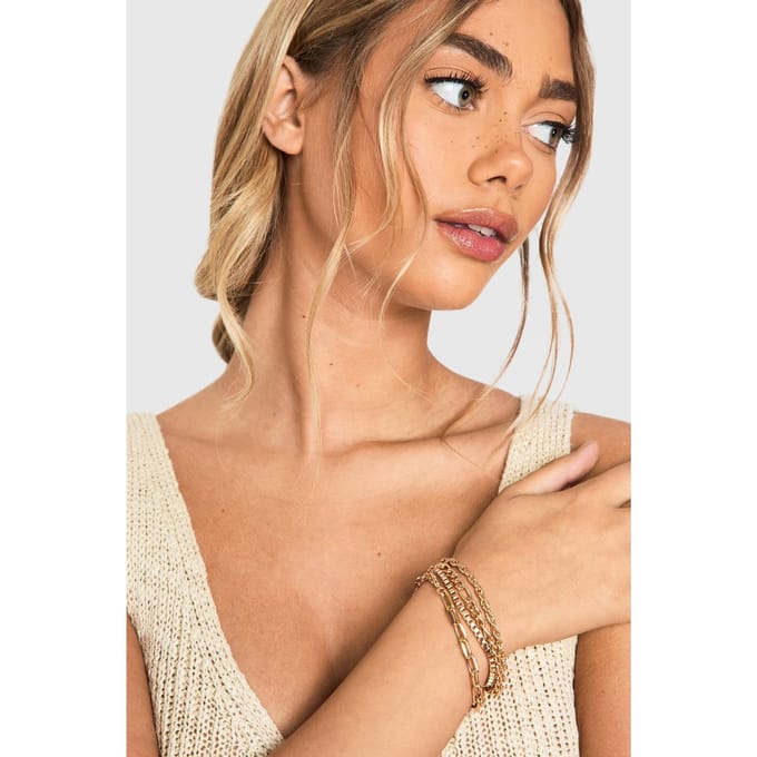 boohoo Dames 5-pack gouden gelaagde armbanden