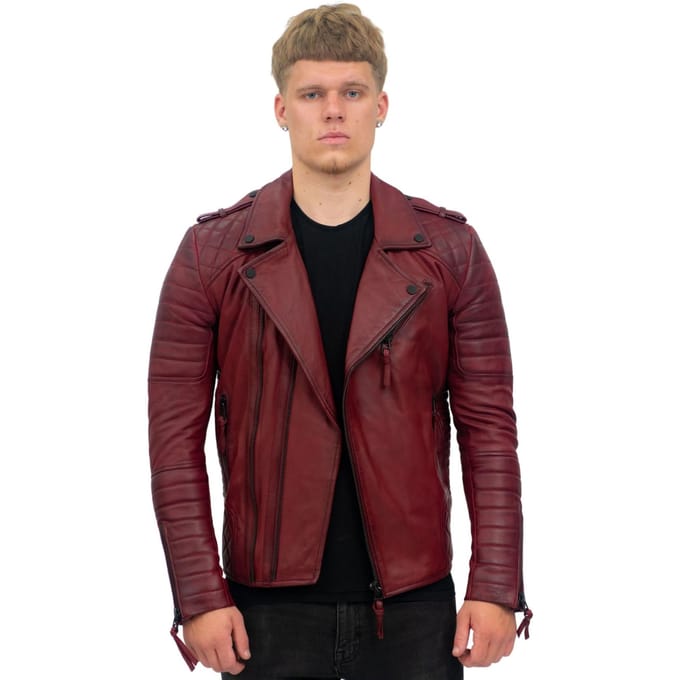 Heren slim-fit brando lederen bikerjack met dubbele rits-Caïro