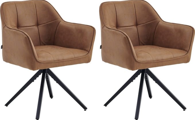 Colenis® - Pearl Eetkamerstoel - Set Van 2 - Cognac - Microfiber Stof - Microvezel - Industrieel