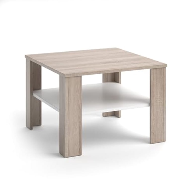 Moderne salontafel met extra opbergplank – 60 x 42 cm – Wit/Sonoma