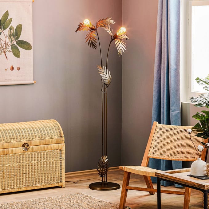 ONLI Vloerlamp Dubai in bladlook, 2-lamps, brons