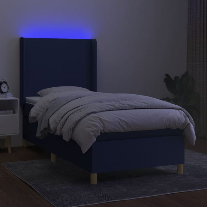 vidaXL - Boxspring - met - matras - en - LED - stof - blauw - 80x200 - cm