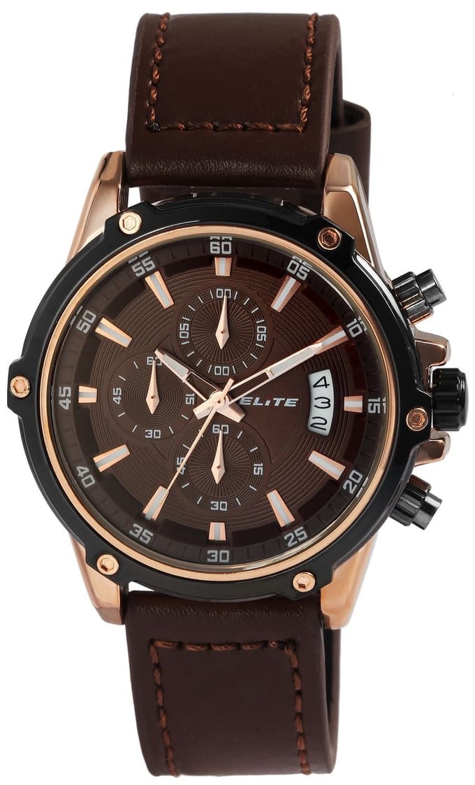 Elite Herenhorloge echt leer Datumaanduiding