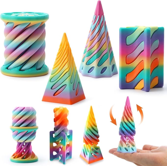 BOTC Fidget Toys - 4 Stuks - Impossible Cone - 3D Geprinte Spiral Cone & Pyramid Fidget Set - Sensorisch Speelgoed voor Stressvermindering en Focus - Geelgroen