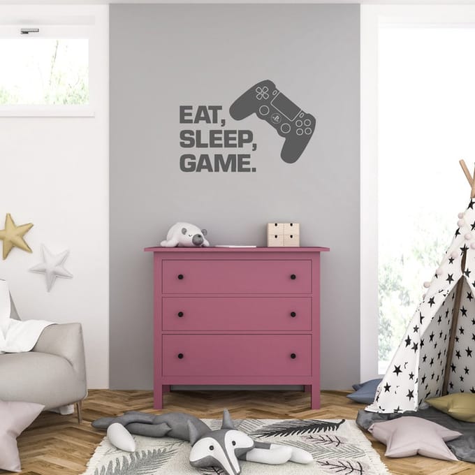 Muursticker - Eat Sleep Game - 40,6 x 59,5 - Antraciet