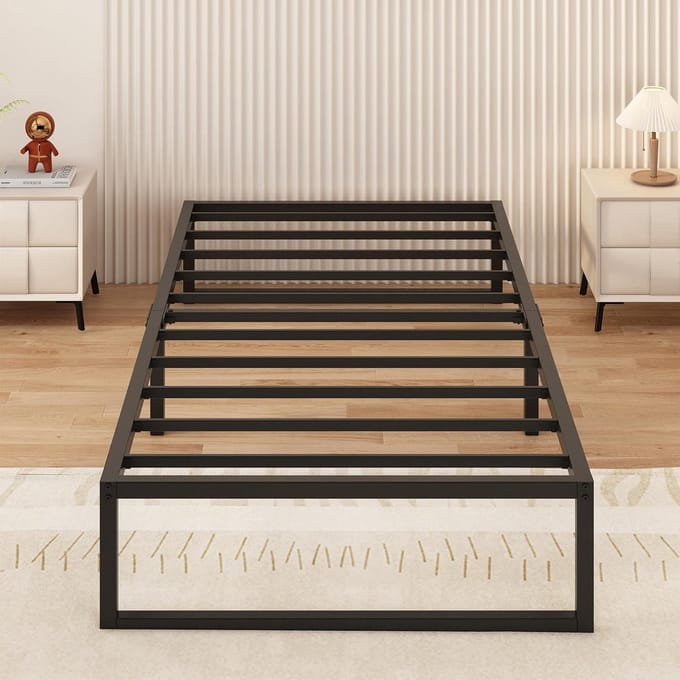 Eenpersoonsbed 80x190 cm Zwart Metalen Bedframe Met Lattenbodem