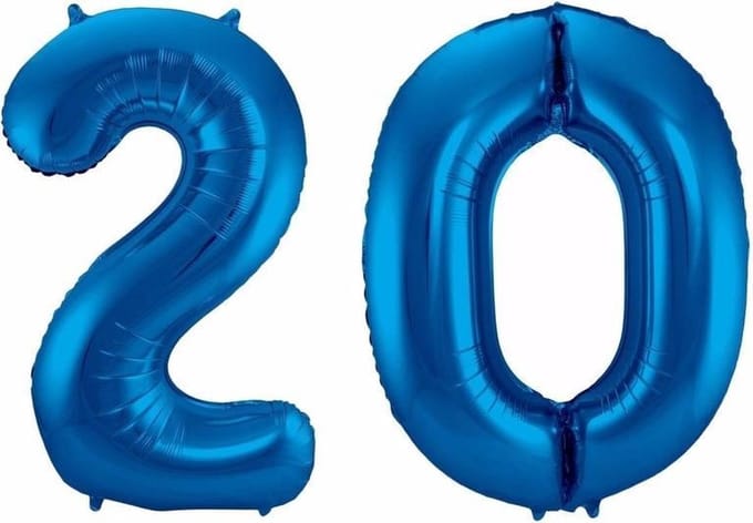 Cijfer 20 ballon blauw 86 cm