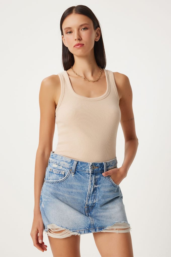 Fitted U-hals Gebreide 2-Pack Tanktop