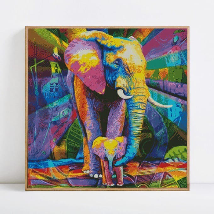 Peinture diamant 5D complète, mosaïque d'animaux ronds, photos d'éléphants, vente 30x30 blue