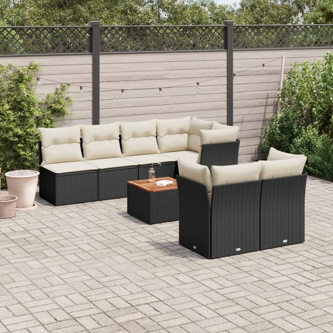 vidaXL - 8-delige - Loungeset - met - kussens - poly - rattan - zwart
