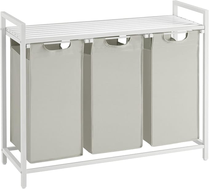 ACAZA Wasmand 3 vakken - 114 L - Wit - 92,5 x 33 x 71 cm