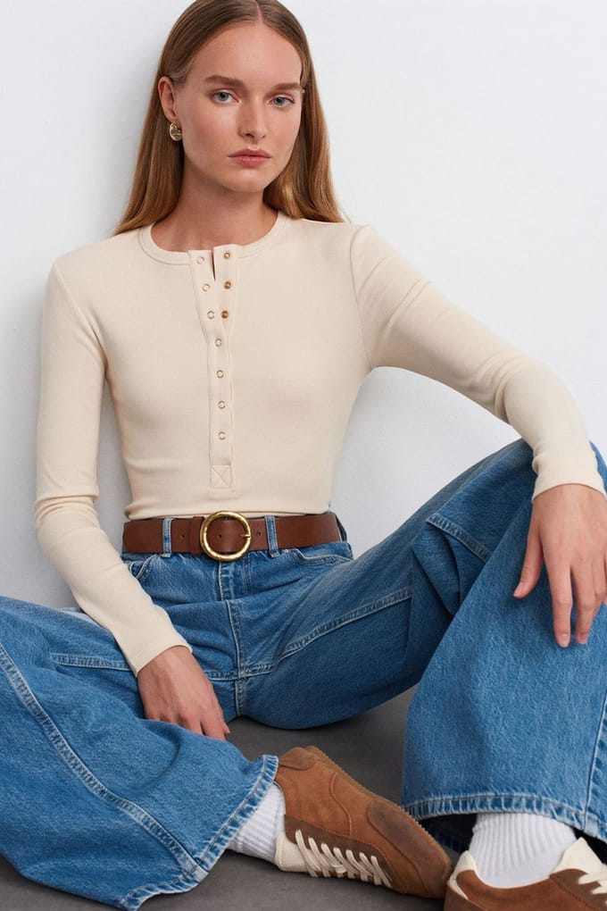 Geverfde Kraag Knopenblouse