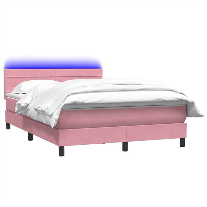 vidaXL - Boxspring - met - matras - en - LED - fluweel - roze - 160x210 - cm