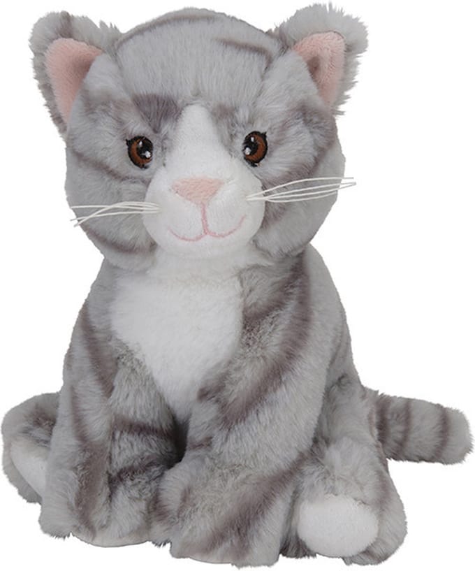 Nature Planet Kat knuffel - grijs - 17 cm - pluche - poes - knuffeldier