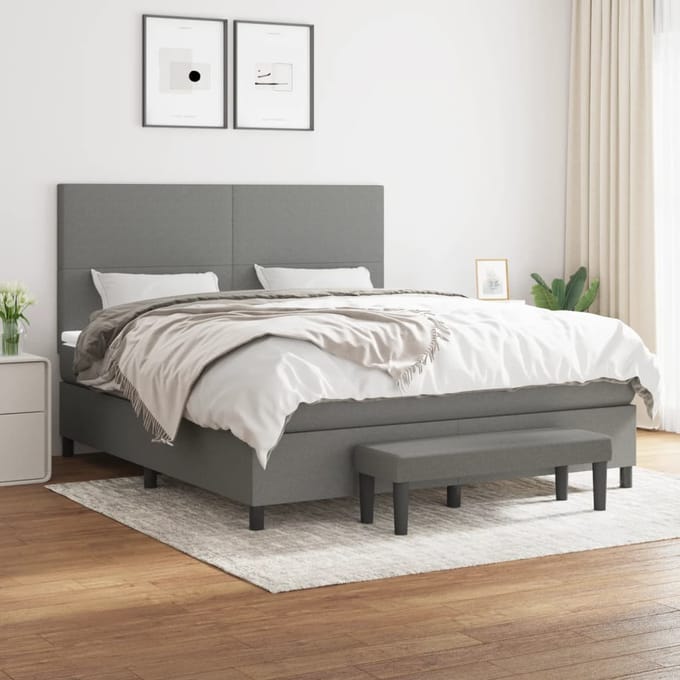 vidaXL - Boxspring - met - matras - stof - donkergrijs - 180x200 - cm
