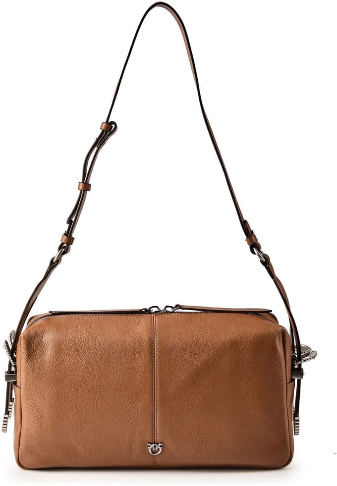 PINKO 24 Classic Schoudertas Leder 34 cm - Dames - marrone - leone-old silver
