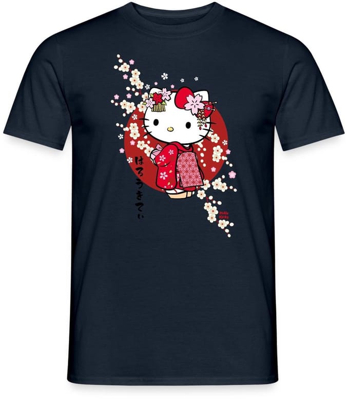 Hello Kitty In Een Rode Kimono En Kersenbloesems T-Shirt Heren