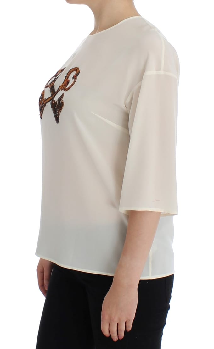 Dolce Gabbana Witte Gecombineerde Sleutel Zijden Blouse