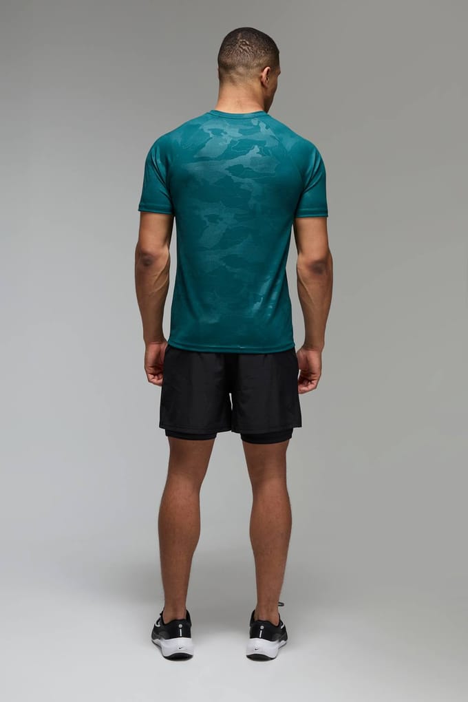 Man Active Regular Fit Camo Raglan Performance Gym T-Shirt | Dark Green | Size Medium