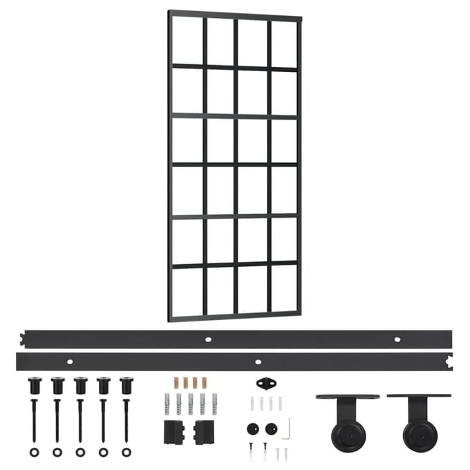 vidaXL - Schuifdeur - met - beslag - 90x205 - cm - aluminium - en - ESG-glas