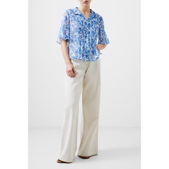 French Connection Cosette Pintuck Top White/baja Blue Taglia: 8 | Magliette intime Outlet | Donna | Blu