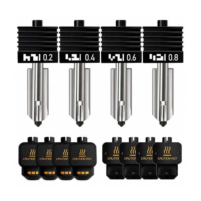 4 Stuks Hotend Kit Vervanging voor Bambu Lab X2D P2S 3D Printer 0.2 0.4 0.6 0.8mm Gehard Stalen Mondstuk Hotend met gray