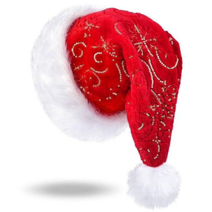 Winter Pluche Kerstmuts Met Gouden Pailletten, Feestoutfit, Geborduurde Muts, Kerstversiering One Size rood