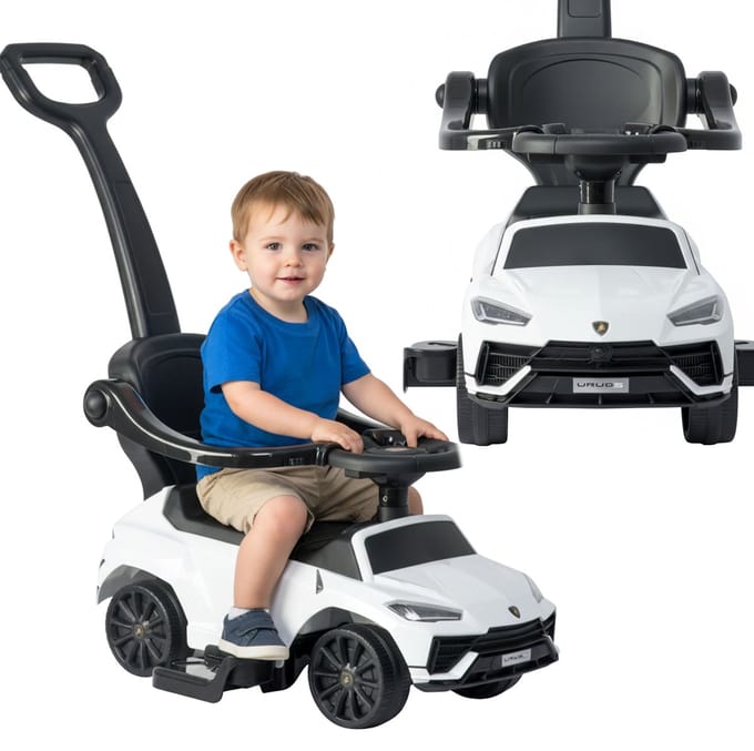 COIL Loopauto Lamborghini URUS – 3-in-1 Kinder Loopauto met Duwstang - Baby Loopwagen met Stuur - vanaf 1 jaar - Wit