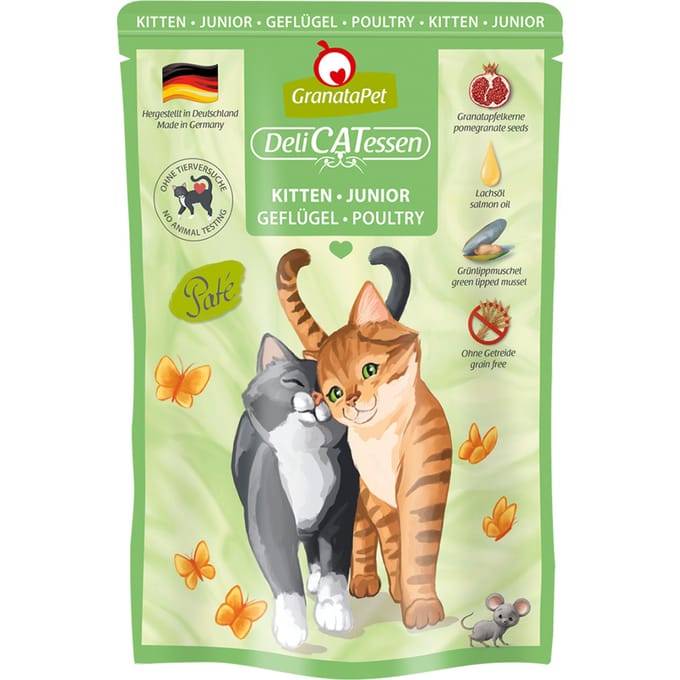24x85g GranataPet DeliCatessen Pouch Kitten gevogelte Kattenvoer