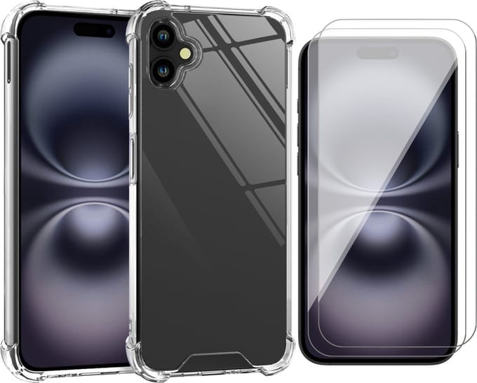 Hoesje geschikt voor iPhone 16 - 2x Screenprotector Glas - Shockproof Transparant met Extra Hoekbescherming