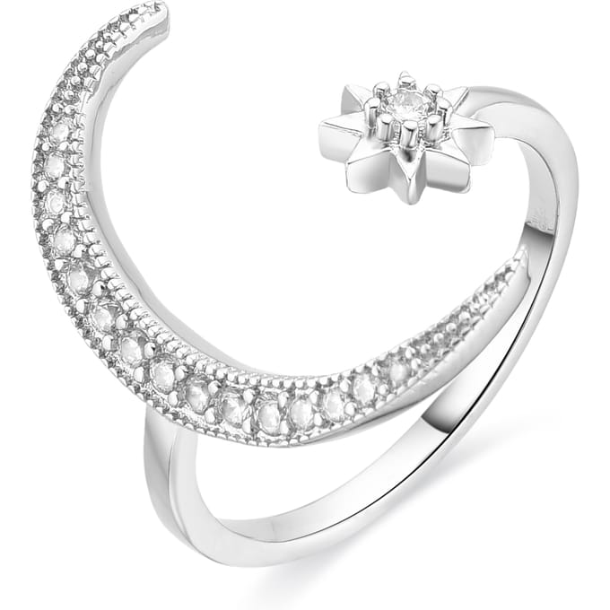 Luxenter Meral ring, met glanzende zirkonia, gerhodineerd