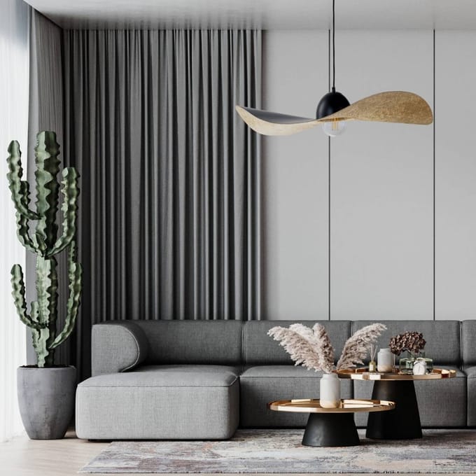 SIGMA Hanglamp Jil, kap gebogen, zwart/goud