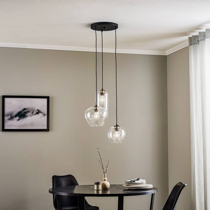 Argon Hanglamp Kaja 3-lamps, glazen kappen helder