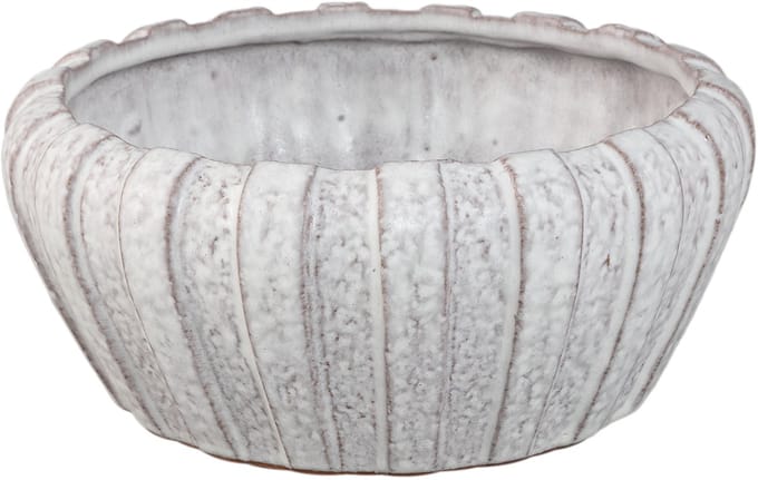 PTMD Mirei White Ceramic Pot Vertical Ribbed Round LowS