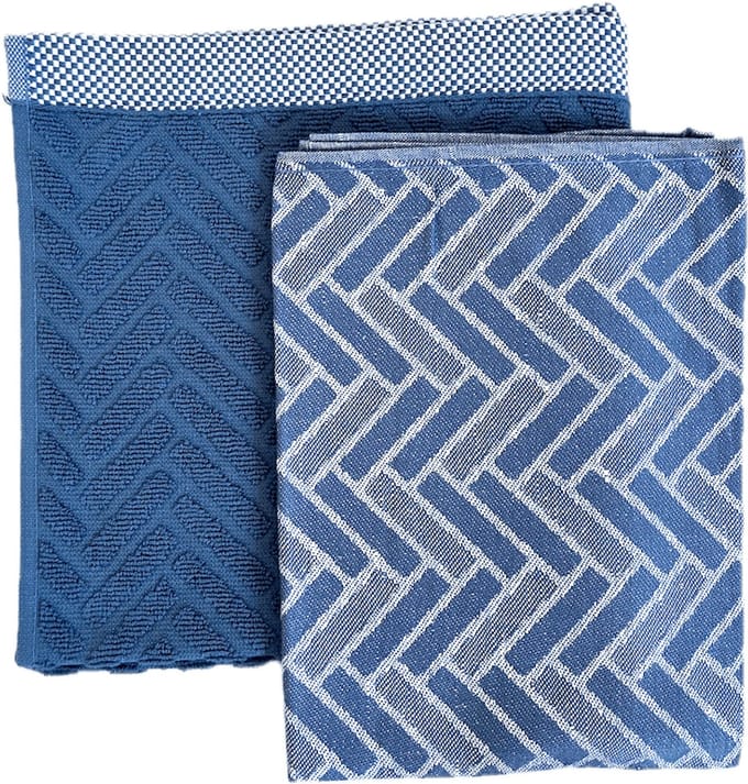 Kracht Bricks - theedoek en keukendoek set - blauw - bakstenen - visgraat