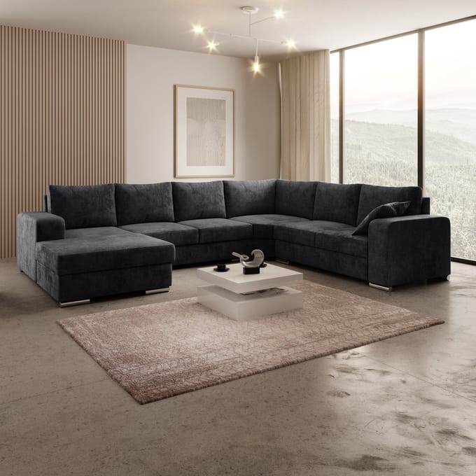 Meubella - Hoekbank Adel - Zwart - Velvet - Links