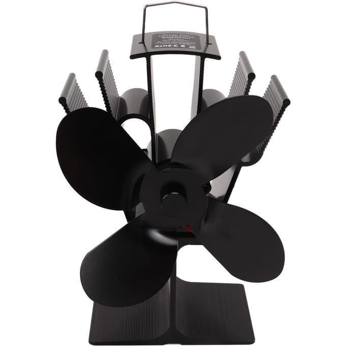 Hitteaangedreven Haardventilator 4 Bladen Aluminiumlegering Kachelventilator Hittebestendig Zwart Eco black