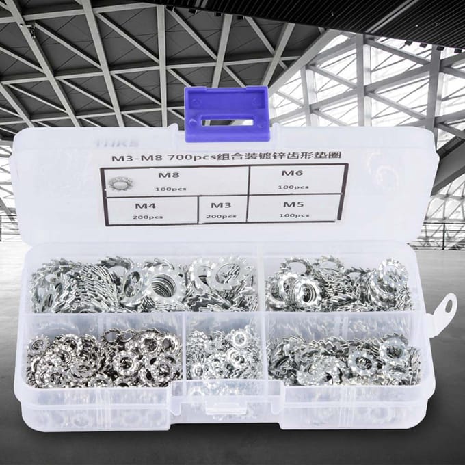 700pcs Galvanized Serrated Toothed Lock Washer Flat Set Fastening Tool M3 M4 M5 M6 M8