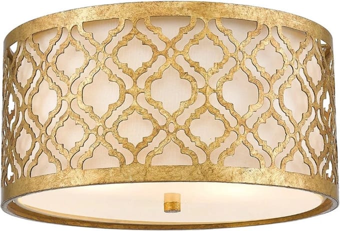 Gilded Nola LED Plafondlamp Arabella | 2X E27 Max 60W | Dimbaar | Distressed Gold, Ivory Shade