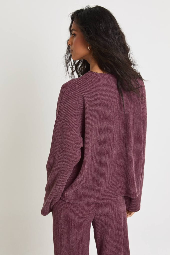 boohoo Dames Getextureerde Boxy Lange Mouwen Top | Plum | Maat: 6